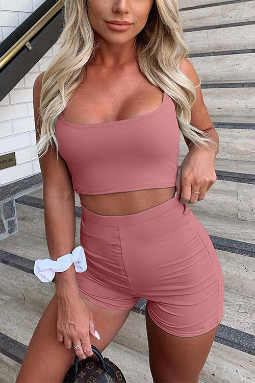 Tobdress Sexy Bodycon Tank Crop Top Shorts 2 Piece Sets