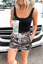 Tobdress Camo High Waist Drawstring Pockets Shorts