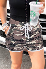 Tobdress Camo High Waist Drawstring Pockets Shorts