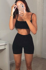 Tobdress Sexy 2 Pieces Outfit Halter Crop Top Bodycon Shorts Set