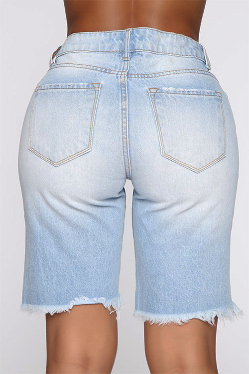 Tobdress Light Wash Distressed Denim Bike Shorts