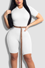 Tobdress Casual Short Sleeve Bodycon Rompers with Belt