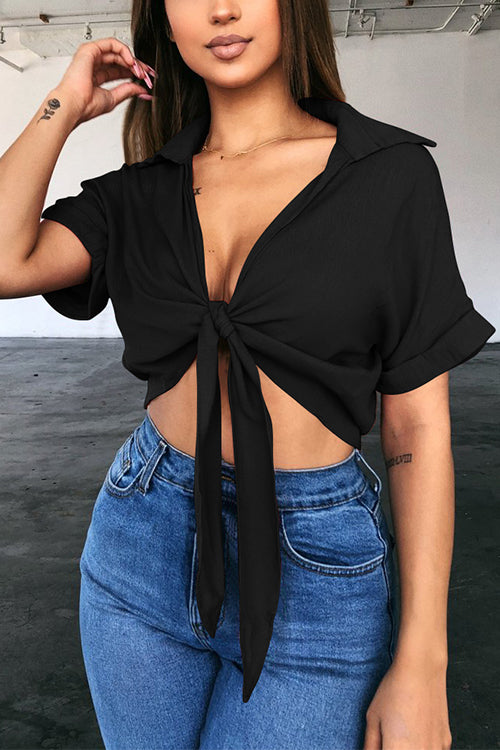 Tobdress Sexy Bating short Sleeve Bow Tied Tops