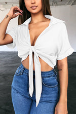 Tobdress Sexy Bating short Sleeve Bow Tied Tops