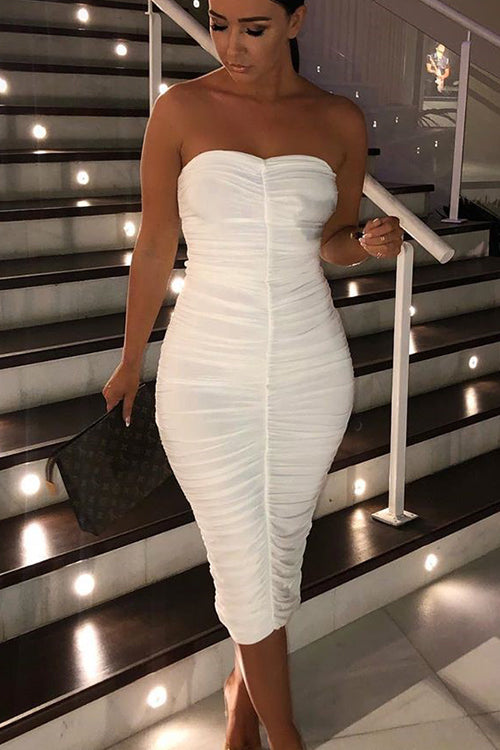 Tobdress Ruched Strapless Bodycon Tube Long Dresses