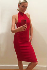 Tobdress High Neck Elegant Sleeveless Bodycon Midi Dress