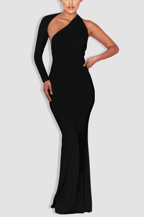 Tobdress Sexy Elegant One Shoulder Backless Evening Long Dress