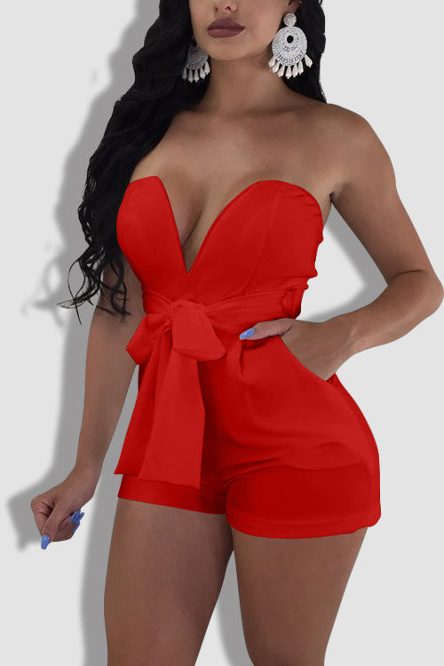 Tobdress Sexy Off Shoulder High Waist Belt Club Romper