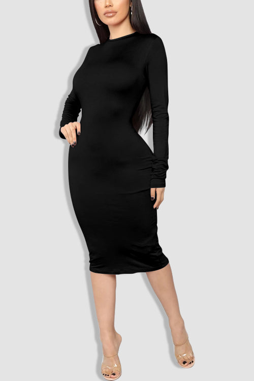 Tobdress Long Sleeve Back Zipper Business Midi Dress