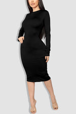 Tobdress Long Sleeve Back Zipper Business Midi Dress