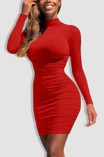 Tobdress Ruched Bodycon High Neck Casual Mini Dress