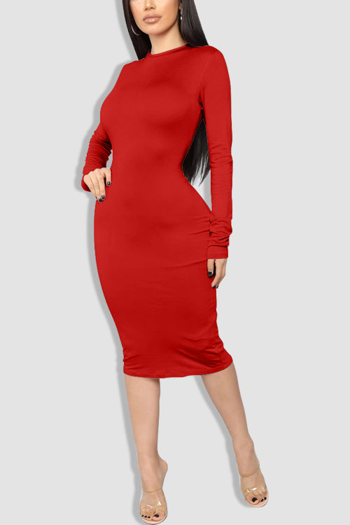 Tobdress Long Sleeve Back Zipper Business Midi Dress